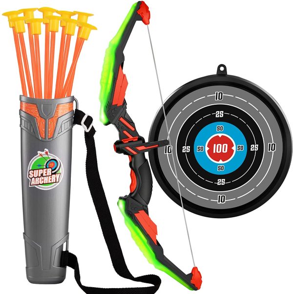 TMEI Bow and Arrow Set for Kids - Archery Toy Set - LED Light Up with 10 Suction Cup Arrows, Target & Quiver, Indoor and Outdoor Toys for Children Boys Girls(Green) - Image 2