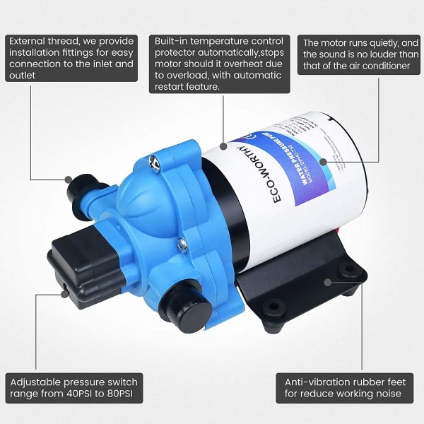 33-Series 12V Water Diaphragm Pump with Pressure Switch 3.0GPM 45Psi 12 Volt Water Pump for RV Marine Yacht Caravan