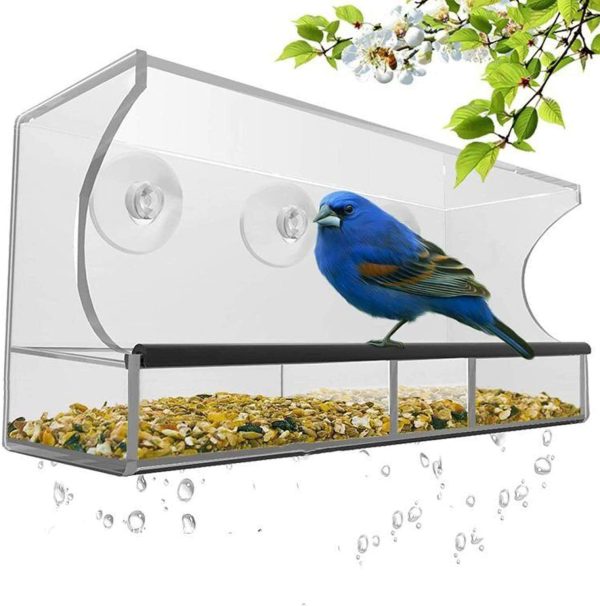 Bird Feeder, Window Bird House Crystal Clear Acrylic with Removable Tray, Drain Holes and 3 Heavy Duty Suction Cups, Weatherproof Design, Squirrel Resistant, Drains Rain Water - Image 2