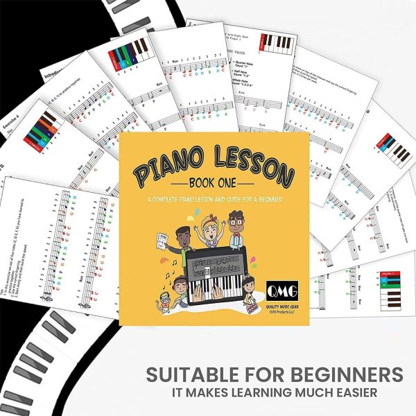 Color Piano and Keyboard Stickers and Complete Color Note Piano Music Lesson and Guide Book 1 and Book 2 for Kids and Beginners; Designed and Printed in USA - Image 5