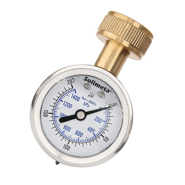 Solimeta 2" Glycerine Filled Stainless Steel Water Pressure Test Gauge, 0-200 psi/kpa, 3/4" Female Hose Thread - Image 6