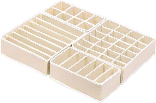 SimpleHouseware Closet Underwear Organizer Drawer Divider Set of 4, Beige - Image 2