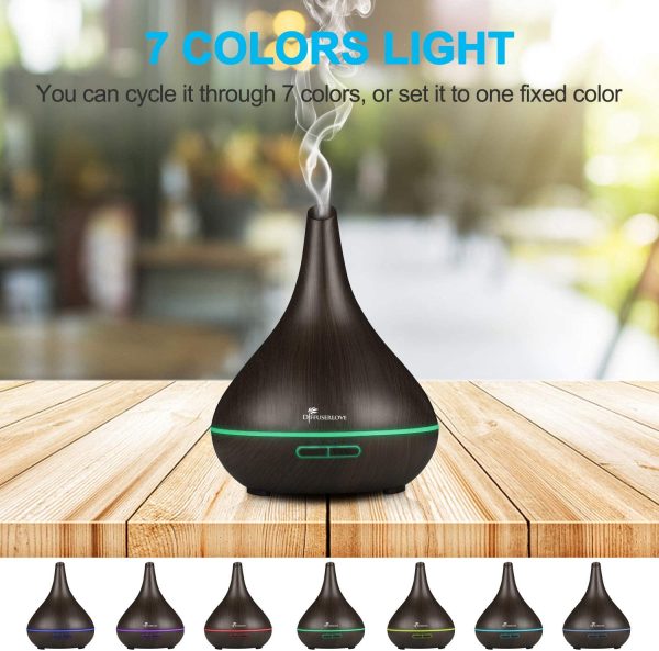 Diffuserlove 500ML Essential Oil Diffuser Ultrasonic Aromatherapy Fragrant Oil Vaporizer Humidifier with Adjustable Mist Mode, 7 color LED, 4 timers, Waterless Auto-off for Office Home Bedroom