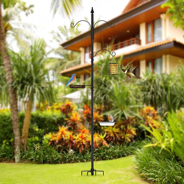 Zelaby Bird Feeder Pole 75 Inches Bird Feeding Station Including Multiple Hooks Bird Bath Mesh Tray and Suet Basket with 5-Prong Base for Outside Garden Yard - Image 3