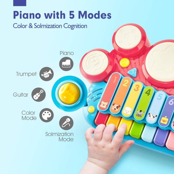 CubicFun 5 in 1 Kids Piano Drum Set, Musical Toddler Toys for 1 2 3 Year Old Boys Girls, Electronic Keyboard Xylophone Set Baby Toys 12-18 Months Development for 18 Months+ - Image 3