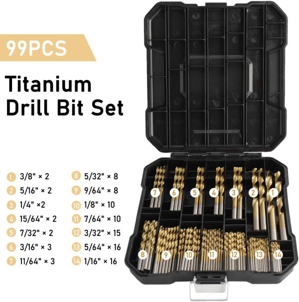 Yaegoo 99 PCS Titanium Twist Drill Bit Set - High Speed Steel for Metal, Steel, Wood, Plastic, Copper, Aluminum Alloy with Storage Case - Image 5