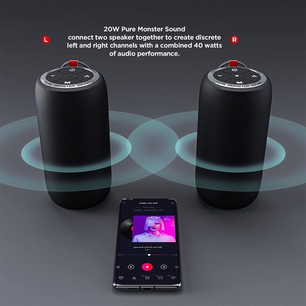 Monster Bluetooth Speaker, Superstar S310 Portable Bluetooth Speakers. 20W True Wireless Stereo Pairing Deliver Dynamic Sound,Waterproof Speaker, 24H,Bluetooth 5.0 Built-in Mic, iPhone, Samsung - Image 5