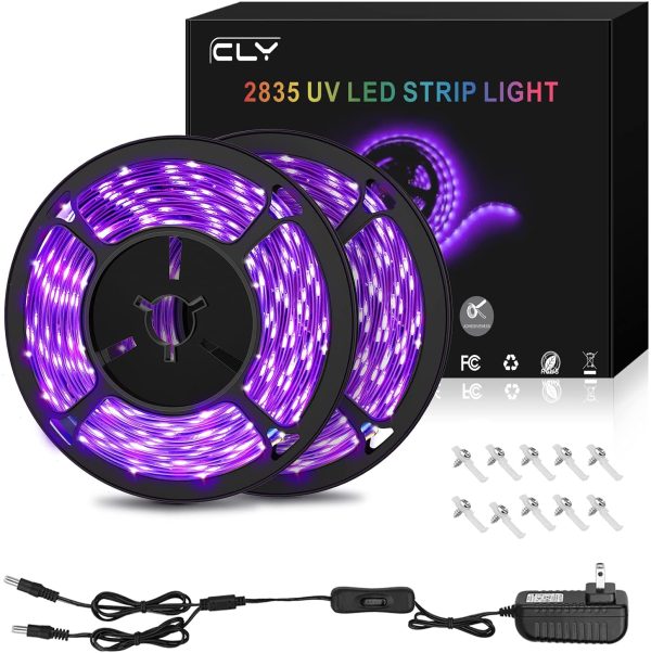 33ft UV LED UV Black Light Strip Kit, 600 Units UV Lamp Beads, 12V Flexible LED Blacklight Fixtures, 5m/Lot LED Tape Ribbon, Non-Waterproof Purple Flexible Tape Lamp for Indoor DJ Fluorescence, Dance, Party, Stage - Image 3