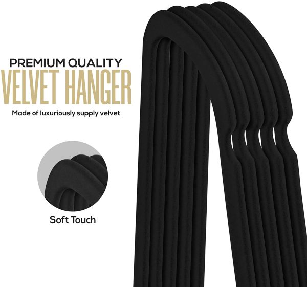 (Pack of 30 Premium Non Slip Velvet Hangers - 360-degree rotatable Hook - Durable & Slim - Coat Hangers - Pant Hangers - Black - Image 4