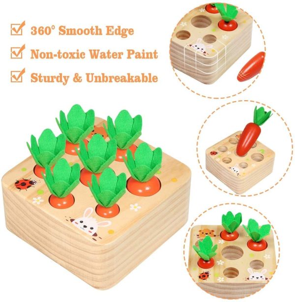 M-Aimee Educational Wooden Toys for Toddlers, Carrots Harvest Shape Size Sorting Game, Developmental Montessori Toys for 3 Year Old Boys and Girls Preschool Learning Fine Motor Skill - Image 4