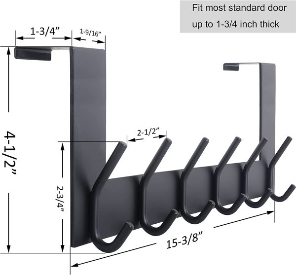 WEBI Over The Door Hook Door Hanger:Over The Door Towel Rack with 6 Coat Hooks for Hanging,Towel Hanger Door Coat Hanger Over Door Coat Rack for Towels,Clothes,Back of Bathroom,Black - Image 5