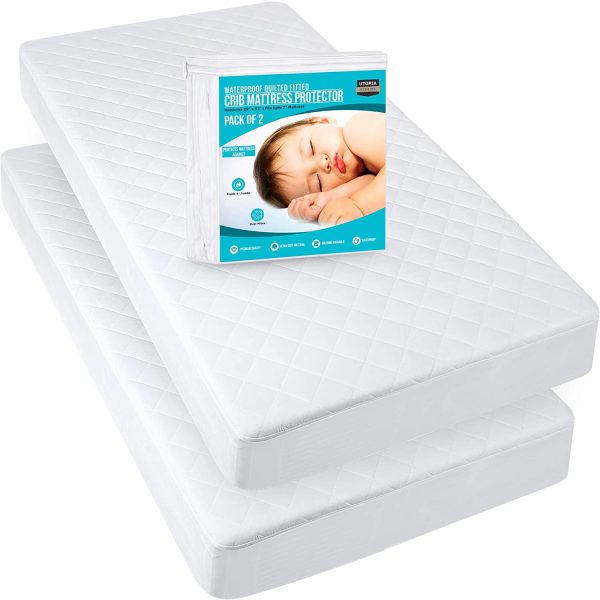 Waterproof Crib Fitted Mattress Protector (Pack of 2) - Toddler and Baby Crib Mattress Pad Cover - Soft and Breathable with 7 Inches Deep Skirt (White, 28" x 52") - Image 8