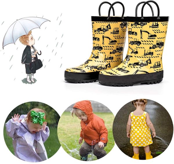 ADAMUMU Toddler Kids Rain Boots Childrens Waterproof Rubber Shoes with Easy-On Handles Lightweight in Cartoon Patterns for Boys & Girls - Image 3