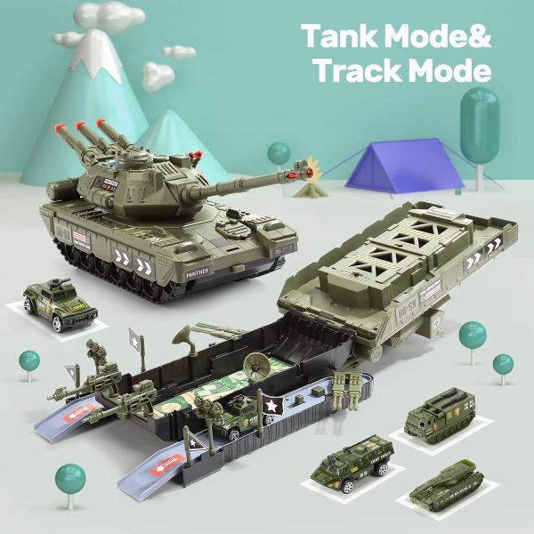 CUTE STONE Military Vehicles Sets, Battle Tank Toy with Realistic Light and Sound, Rotating Turret, 4 Pack Mini Alloy Die-cast Army Cars, Soldier Army Men, Great Military Toys Gift for Kids Boys - Image 9