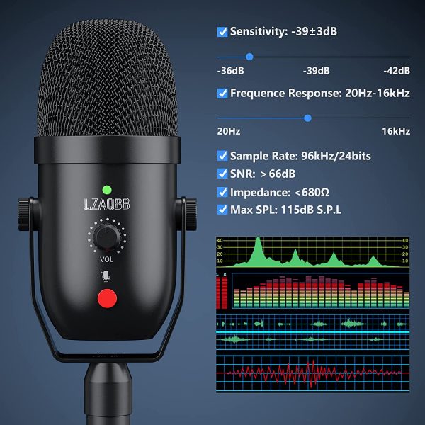 USB Microphone - 1.7lb Mic with Headphone Monitoring 3.5mm Jack and One Key Mute Button,PC Computer Microphone No Need to Drive, Plug and Play,for PC,Mac/Windows,Recording Podcast,Voice Over - Image 7