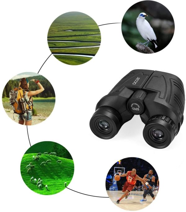 12x25 Compact Binoculars with Clear Low Light Vision, Large Eyepiece High Power Waterproof Binocular Easy Focus for Outdoor Hunting, Bird Watching, Travel, Hiking, Fit for Adults and Kids - Image 5