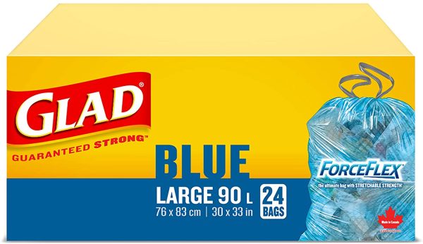 Glad Blue Recycling Bags - Large 90 litres - Forceflex, Drawstring, 24 Trash Bags 24 count - Image 3