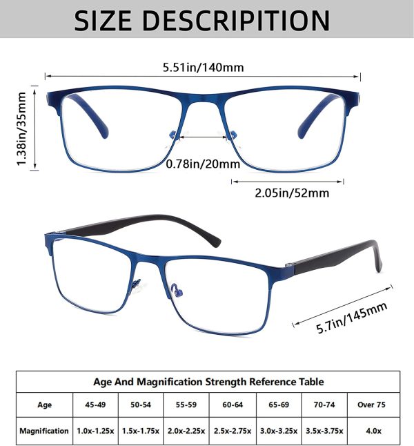 4-pack Blue Light Blocking Reading Glasses For Men Stylish Metal Frame Readers - Image 3