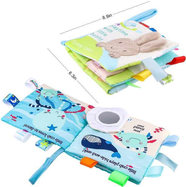 Baby Soft Book Cloth Book, Tinabless 2 Pack ntoxic Fabric Baby Cloth Books Early Education Toys Activity Crinkle Cloth Book for Toddler, Infants and Kids - Image 4