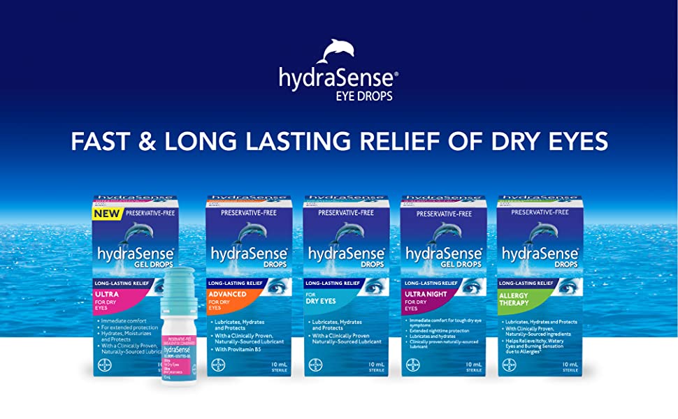 hydrasense dry eye relief, fast & long lasting relief of dry eyes, eye drops, drops, eyecare, dry 