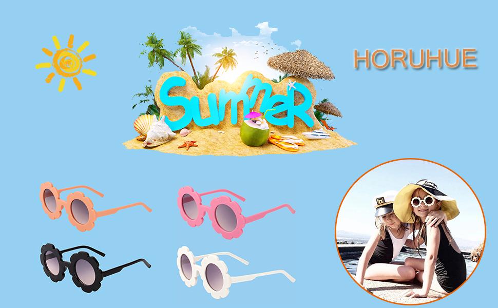 Kids Sunglasses, 2 Pcs Round Flower Sunglasses Cute Kids Sunglasses UV Protection for Girls Boys