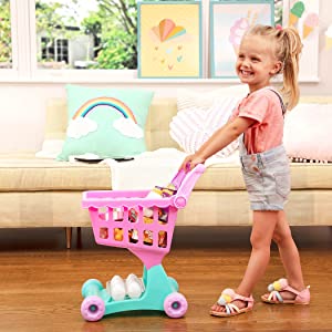 Play circle battat shopping day grocery cart play house pretend toy food items pink girls kitchen 