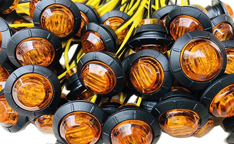 3/4 Inch Mini Small Round Amber LED Side Marker Indicator Turn Signal Light Clearance Lamp