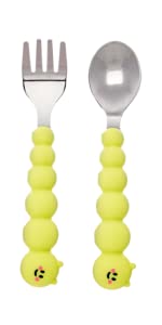 melii Silicone & Stainless Steel Caterpillar Spoon & Fork Utensil Set 