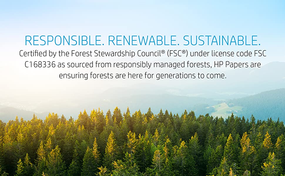 Responsible, Renewable, Sustainable, FSC Certified, image of forest
