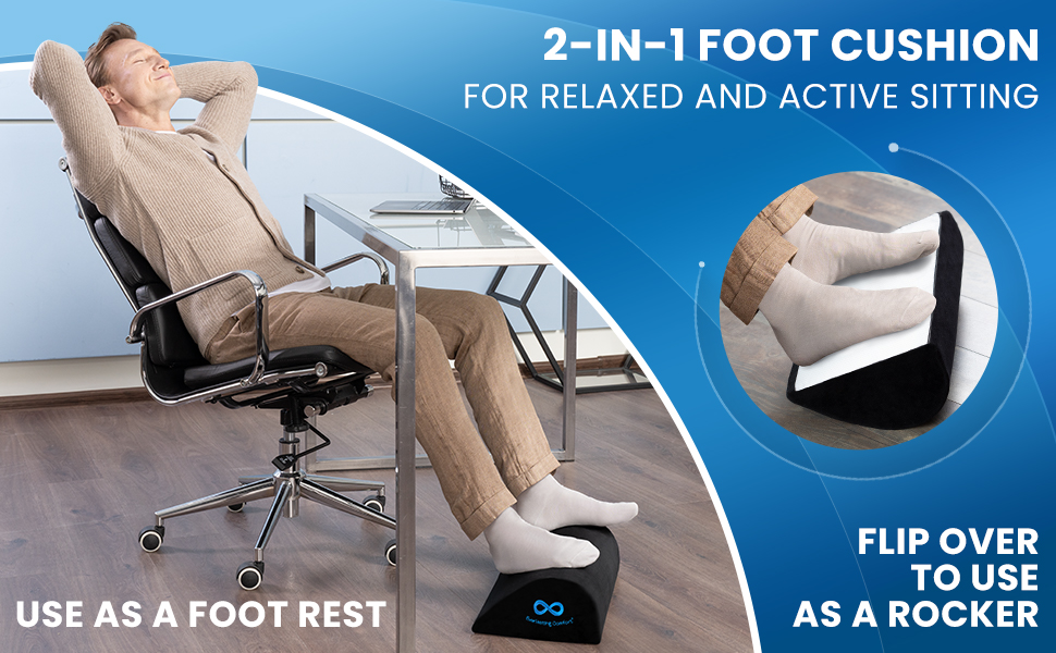 Under desk foot stool can be used to relax your feet or flip over and used as a rocker