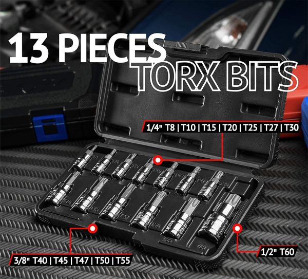 Torx Bit Socket Set Star Socket Set T8-T60, Cr-V, 13 Pieces - Image 5