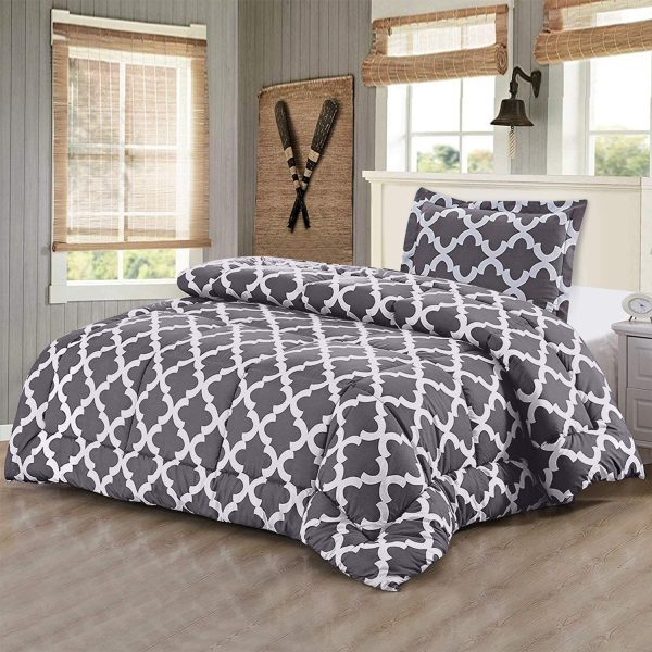 Printed Comforter Set (Full, Grey) with 2 Pillow Shams - Luxurious Brushed Microfiber - Down Alternative Comforter - Soft and Comfortable - Machine Washable - Image 4