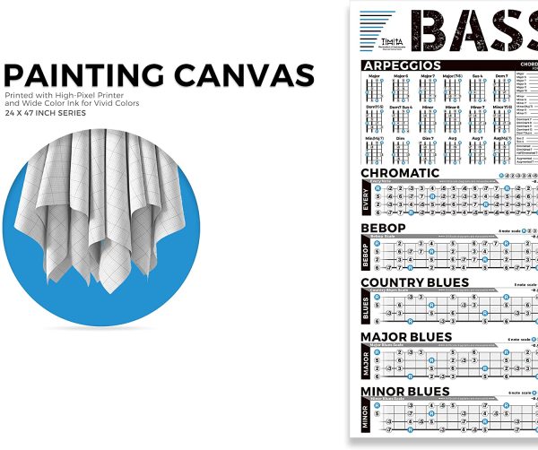 Bass Scales Notes Chart Poster of Pentatonic Scales | Blues Scales | Harmonic Minor Scales | Melodic Minor Scales and Diatonic Mode Scales, 24'' x 47'' Bass Notes Wall Chart for Beginners Adult or Kid - Image 2