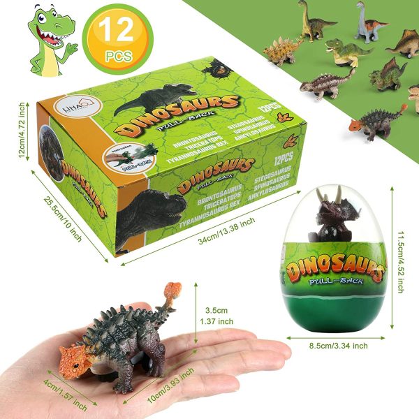 LIHAO 12 Pack Dinosaur Pull Back Cars with Hatching Dinosaur Eggs, Kids Dino Toys Pull Back Vehicles, Prefilled Hatching Dinosaur Suprise Eggs Dinosaur Toys and Gifts for 3+ Years Old Kids - Image 2