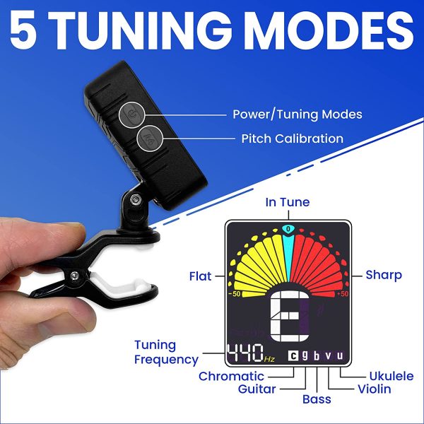 Crosby TuneMate Electronic Clip On Chromatic Tuner for Guitar, Bass, Violin, Ukulele, Banjo and Other Stringed Instruments - Image 2