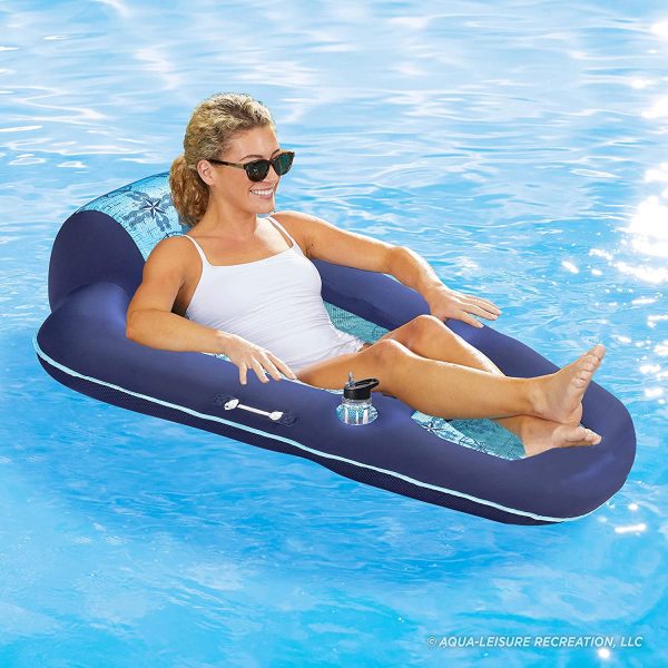 Aqua Luxury Water Lounge, X-Large, Inflatable Pool Float with Headrest, Backrest & Footrest, Navy/Light Blue - Image 2