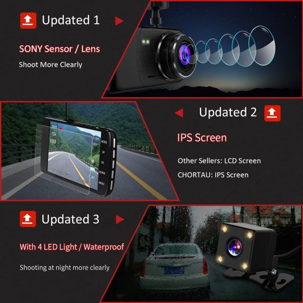 ??022 New Version??Dual Dash Cam Full HD 1080P 170° Dash Camera 4.0 Inch Screen Dash Cam Front and Rear, Dashboard Car Camera With G-sensor, Loop Recording, Motion Detection, Parking Monitor, WDR - Image 2