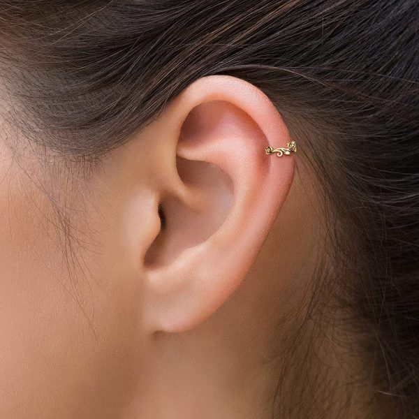 Small Gold Bohemian Leaf Nose Ring - 7mm Snug Fitting Helix Hoop - Cartilage Piercing - Indian Style Body Jewelry - Image 7