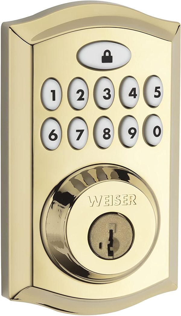 SmartCode 10 Electronic Deadbolt Featuring SmartKey, Keypad Door Lock, Polished Brass (9GED17000-001) - Image 2