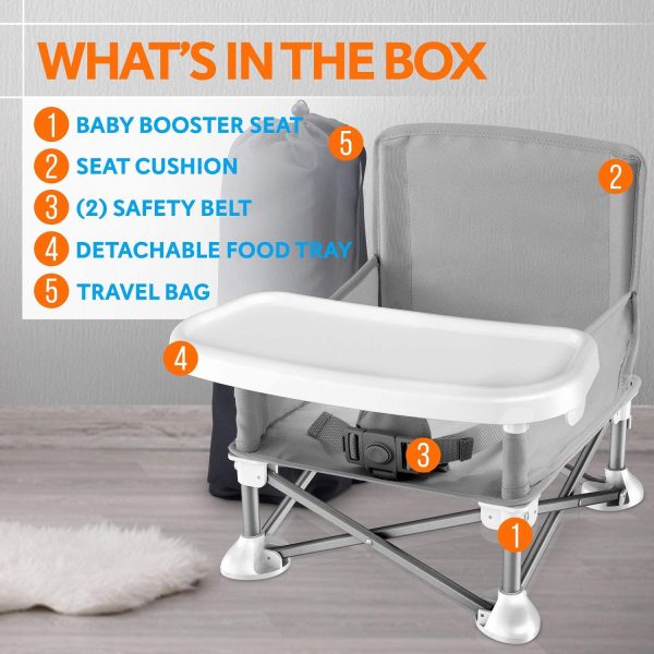 Baby Seat Booster High Seat- Portable Outdoor Toddler Booster Seat - Lightweight Easy Travel Pop-n-Sit Folding Feeding Booster Seat w/ Aluminum Frame, Safety Belt for Camping/Beach/Lawn - SereneLife SLBS66 - Image 2