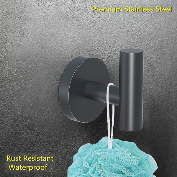 4 Packs Black Towel Hooks Modern Matte Bath Towel Hook Wall Hooks Brushed Nickel Towel Hook Black Robe Hooks SUS 304 Stainless Steel Heavy Duty Shower Robe Hand Hooks - Image 5