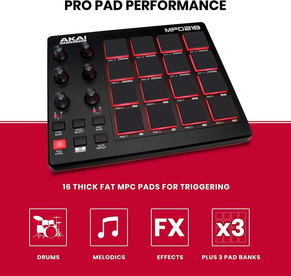 AKAI Professional MPD218 - USB MIDI Controller with 16 MPC Drum Pads, 6 Assignable Knobs, Note Repeat & Full Level Buttons and Production Software - Image 5