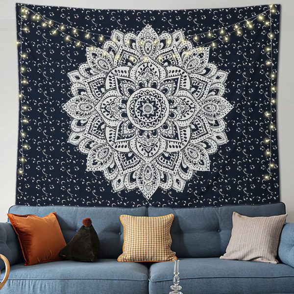 LOMOHOO Skull Tapestry Kissing Lover Black and White Tarot Skeleton Flower Tapestry Wall Hanging Beach Blanket Romantic Bedroom Dorm Home Decor (Mandala, M:130x150cm/51 x59) - Image 4