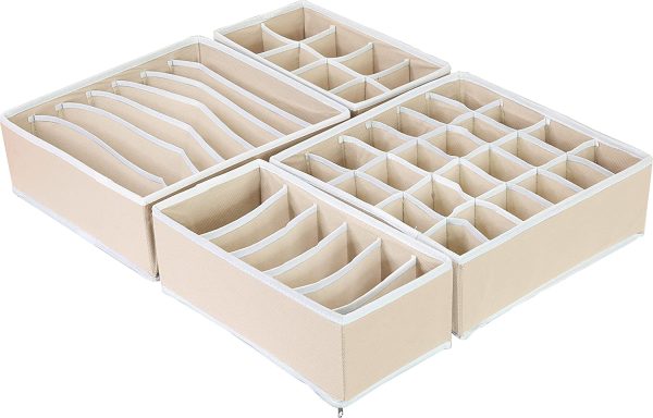 SimpleHouseware Closet Underwear Organizer Drawer Divider Set of 4, Beige