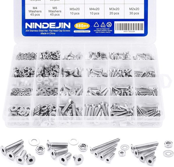 880Pcs M2 M3 M4 M5 Stainless Steel Precise Metric Head Cap Self Tapping Screws,Round Flat Socket Bolts and Nuts Set and Washers Assortment Kit +Wrench - Image 5