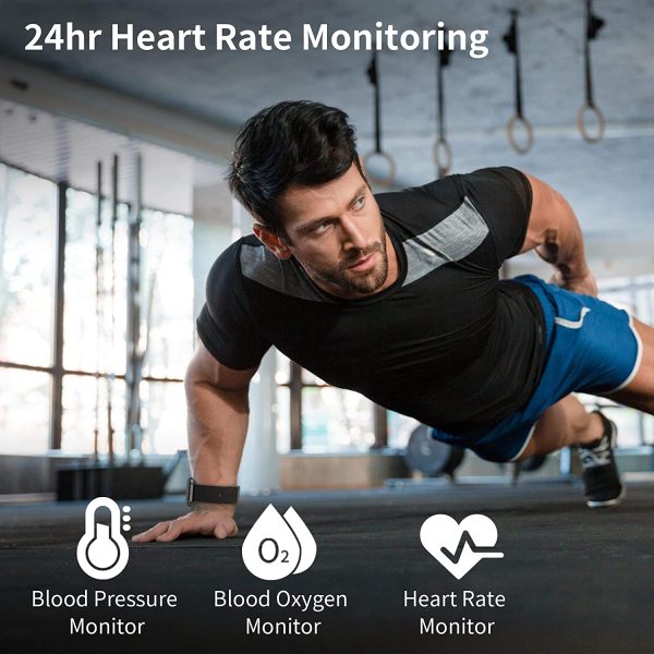 Smart Watch, Fitness Tracker with Blood Oxygen Blood Pressure Monitoring Heart Rate Monitor & Sleep Monitor Health Watch for Man Woman DIY Screen 18 Sports Modes 5ATM Waterproof for iPhone Android