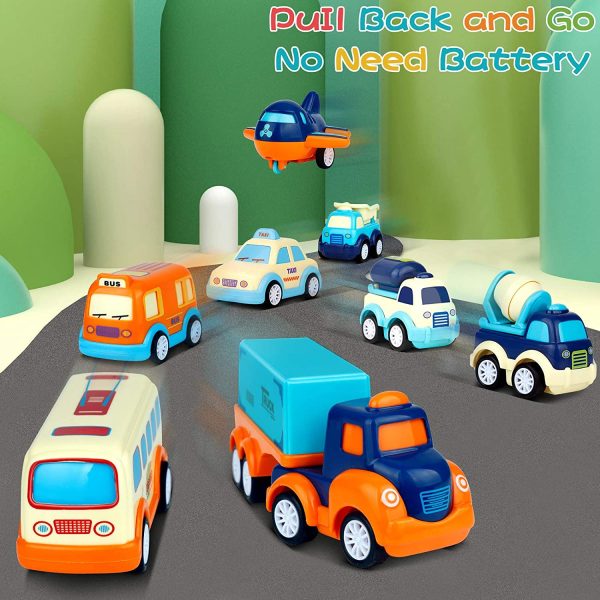 9 Pack Cars Toys for 3 4 5 Years Old Toddlers Boys and Girls Gift, Big Transport Truck with 8 Small Cute Pull Back Trucks, Colorful Assorted Vehicles Playset, Carrier Truck with Sound and Light - Image 6