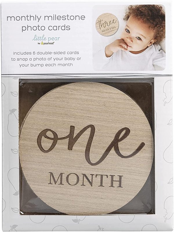 Little Pear Wooden Milestone Photo Cards, Baby Announcement Cards, Double Sided Photo Prop Milestone Discs, Pregnancy Journey Milestone Markers,Multi