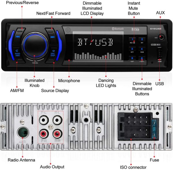 BOSS Audio Systems 616UAB Multimedia Car Stereo ?C Single Din LCD, Bluetooth Audio and Calling, Built-in Microphone, MP3 Player, WMA, USB, Auxiliary Input, AM/FM Radio Receiver, Wireless Remote Control - Image 3