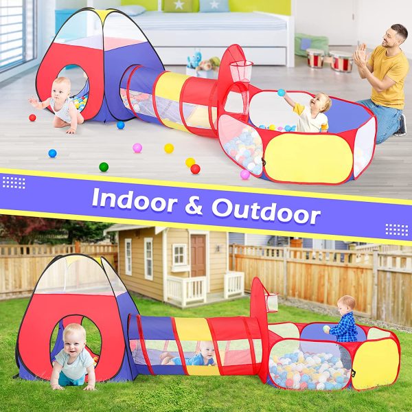 3pc Ball Pit for Toddlers with Kids Play Tent Baby Tunnel,  Toys for Boys and Girls Indoor Outdoor, Pop Up Kids Fort Playhouse, Balls NOT Included (Classic)